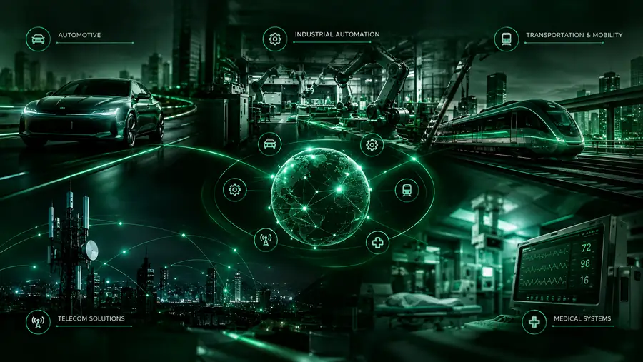 Automotive, industrial automation, transportation, telecom and medical systems